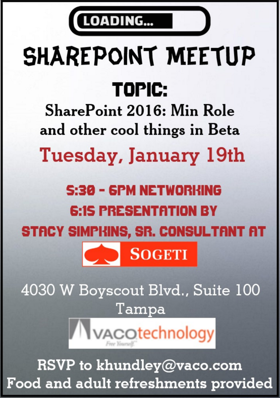 Tampa Bay SharePoint User Group (TB-SPUG) meetup – January 19, 2016
